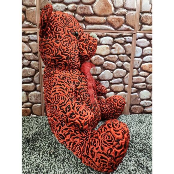 Sugar Loaf Red Bear Unique Textured Rose Pattern Valentine Bear 12" Rare #A74 - Picture 3 of 8